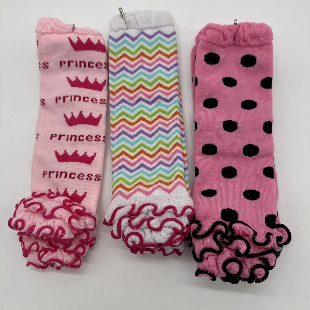 3 pr Girls Polka Dot, Stripes, Princess Ruffles‎ Leg Warmers 10
